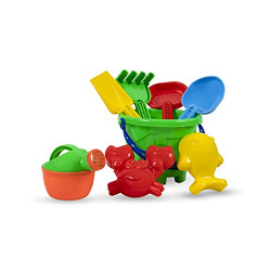 HS ENTERPRISE Garden Toy Beach Toys Set For Kids, Indian Made 8 Pcs Mold Castle Toys Comfort Material Sandpit Bucket,Animal, Mould, Beach Shovel Spade Etc Tool Kit, Beach Art Development Learning Toys