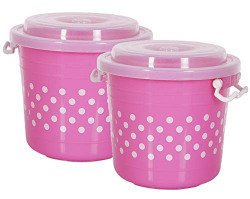Kuber Industries Dots Design Virgin Plastic 2 Pieces Multipurpose Kitchen Storage Container with Side Lock-Handle,11 Ltrs (Pink) - CTKTC34791