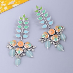 Voylla Bagh E Fiza Colourful Enamel Embellished Oxidised Silver Earrings Brass Drops & Danglers