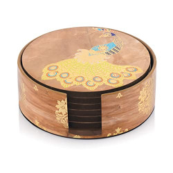 Attro Rainbow Gold Designer Wooden Square Coaster Set for Room Dcor, Office, Tea, Coffe and Drink - 6pcs, Multicolour,Standard