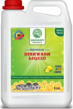 GROVANTI ORGANIC Dishwash Active Salt Utensil Cleaner Dish Cleaning Gel(Lemon, 5 L)