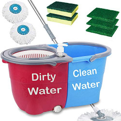 V-Mop Ultra Double Bucket Spin Mop - 360 Degree Self Dry Twin Magic Cleaning Floor Mop Set for Home & Office-UT38