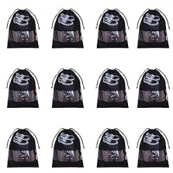 Gowloz Shoe Cover Bags with Clear Window in Sleek Black Disposable Shoe Protectors for Travel, Home and Organized and Stylish with Convenient Storage (Black Set of 12)