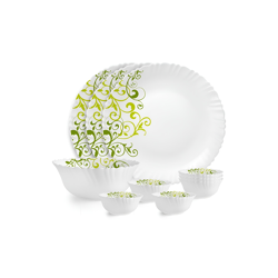 Cello Dazzle White and Green 10 Pieces Opalware Microwave Safe Dinner Set