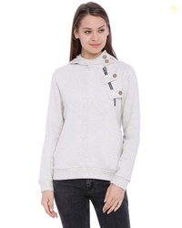Campus Sutra Women's Cream High Neck Side Button Hoodie